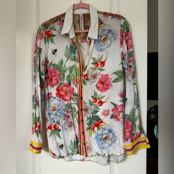 Aratta Floral Button-Up Shirt with Colorful Stripes - Picture 2 of 14